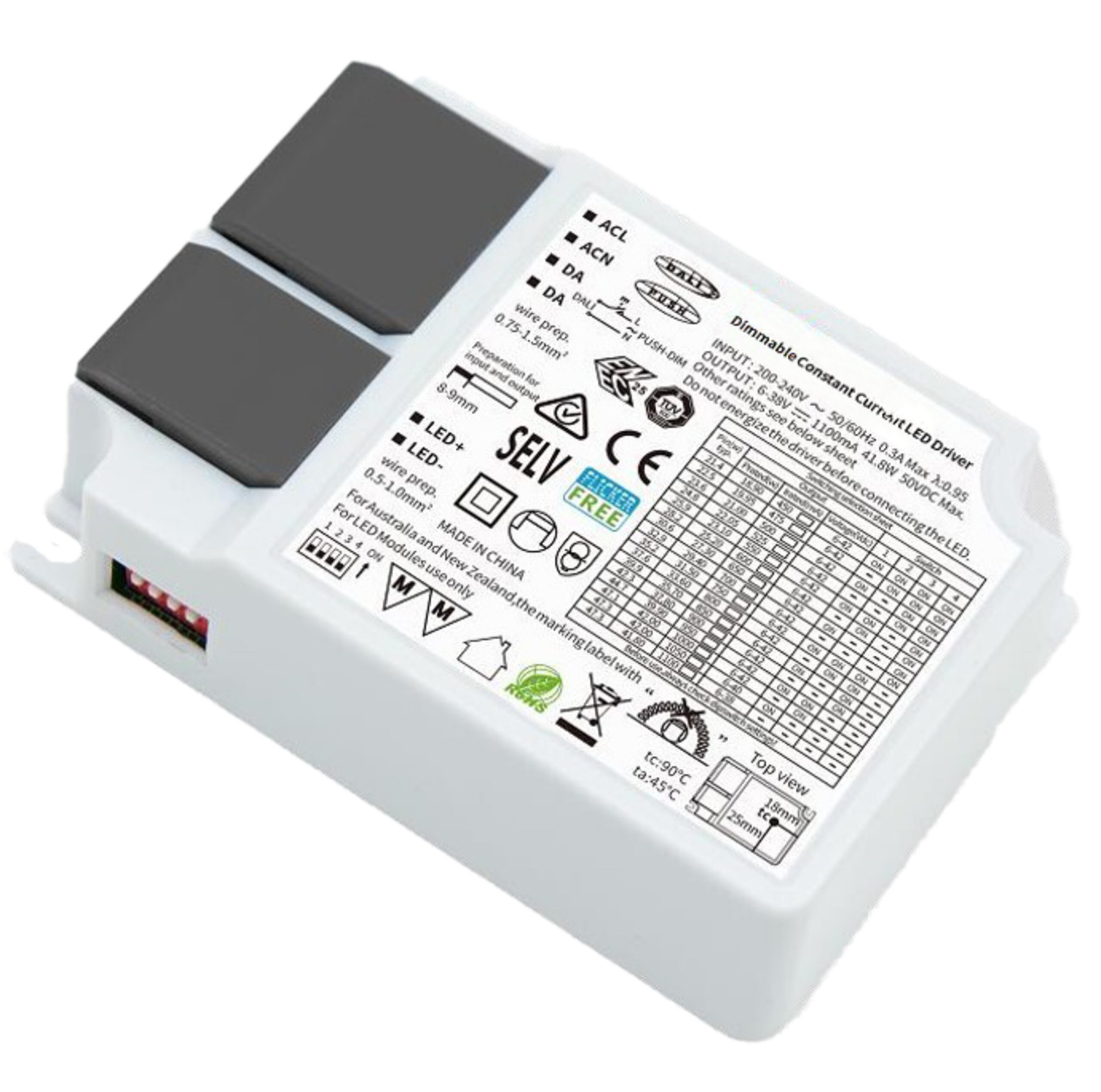 Dali DT6 Push Dim driver CC Adj. (max 42W) + DC5521 Connector