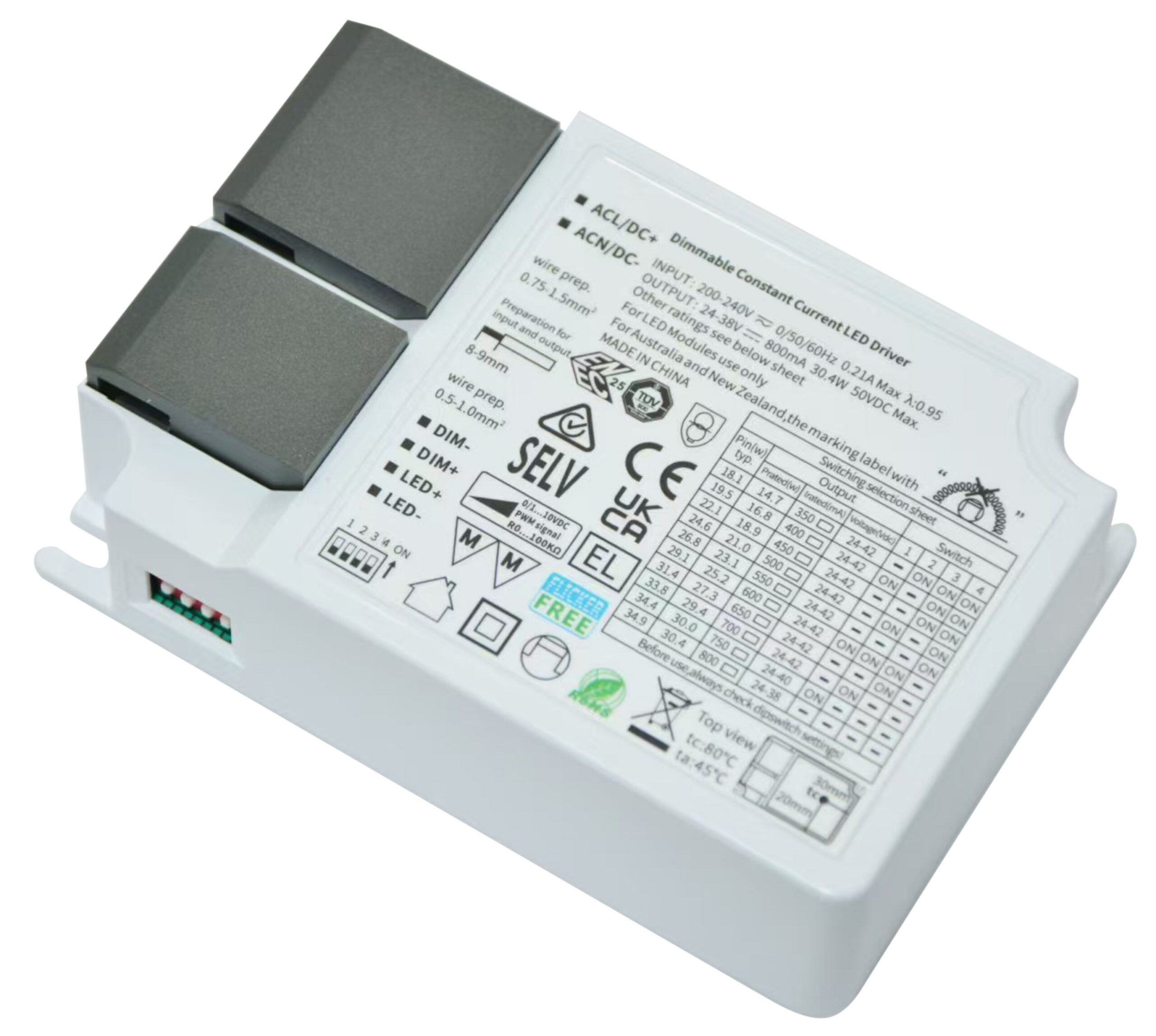 1-10V Dimmable Driver CC Adjustable 30W max + DC5521 Connector